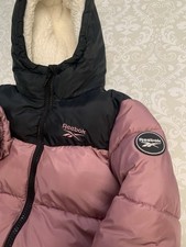 Reebok Girls L 14-16 Pink and Black Puffer Jacket Full Zip Pockets Hooded