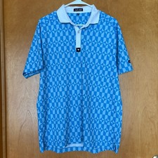 Bad Birdie Mens Golf Polo Shirt Blue Geometric Pattern Short Sleeve Size M