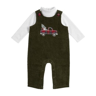 Mud Pie Alpine Village Green Corduroy Truck Longall And Shirt Set  12-18 Months
