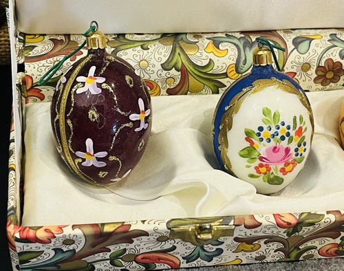 Il Museo Set di 6 Uova Russe Ornamenti in Vetro con Opuscolo Orig e Astuccio Bellezza! - Foto 10 di 22