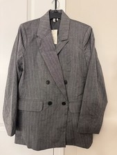 A New Day Oversize Classic Gray Pinstripe Double-Breasted Blazer - M