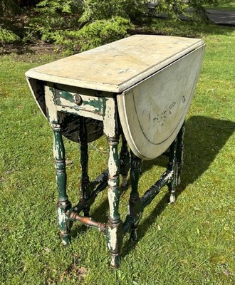 Antique Primitive Mary & William Style Wood Gateleg Drop Leaf Table Old Paint