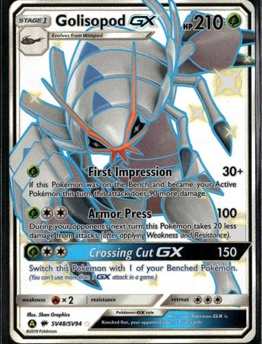 Golisopod GX Shiny Holo Rare Hidden Fates Shiny Vault SV48/SV94 Grass Pokemon Ca