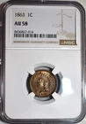 NGC AU-58 1863 Indian Head Cent, Razor-Sharp & Fully Lustrous.