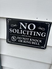 2 Pack No Soliciting Sign Aluminum Metal Door Yard Sign Weatherproof 9x6 Inch