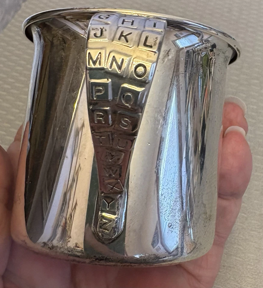 复古华莱士纯银婴儿杯马克杯字母ABC图案手柄很好! — 第 3/4 张图片