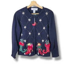 Heirloom Collectibles Vintage Christmas Cardigan Sweater Beaded Size PL