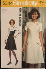 5344 Simplicity 1970s Sewing Patterns Misses DRESS Designer Fashion Size 12 B34
