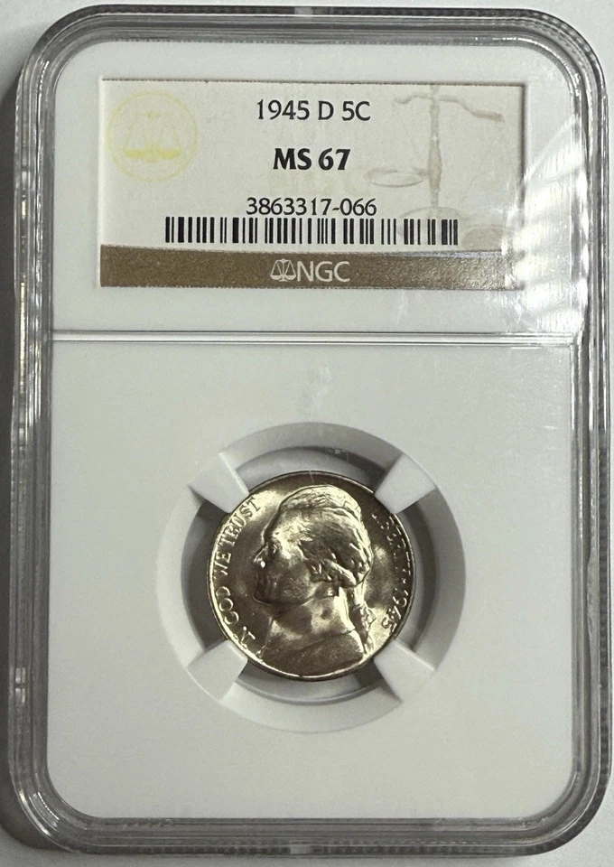 1945 D Jefferson Silver Nickel NGC MS67 Exact Coin Imaged - Image 3 of 4