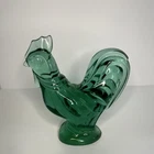 Fenton Green Art Glass Rooster Figurine Glossy Finish - approx 5" L x 5.5" H