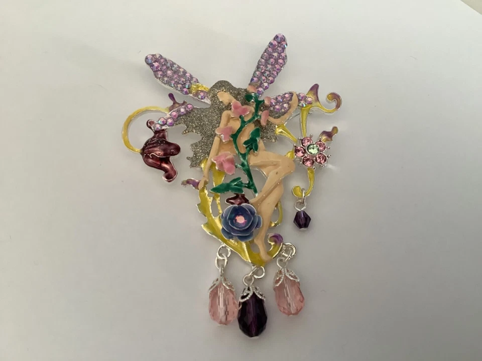 PIN BROCHE GRANDE DE HADAS ESMALTE Y CRISTAL KIRKS FOLLY FIRMADO AUTÉNTICO SIN RESERVA