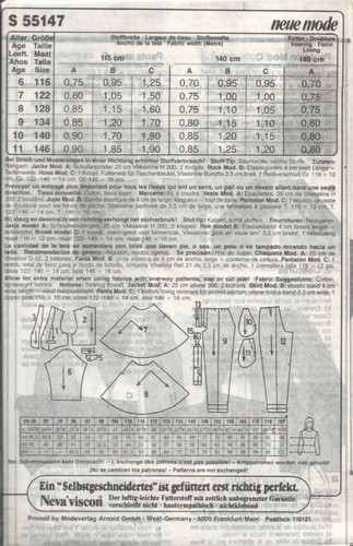 NEUE MODE S55147 CHILD'S SIZE 6-11 JACKETS, PANTS, SKIRT SEWING PATTERN OOP - Picture 2 of 2