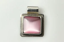925 Sterling Silver Square Pink Stone Slide Pendant 11.4 Grams (PEN6308)