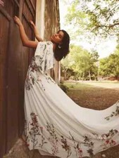 Colorful Embroidery A-line Wedding Dresses Sexy V-neck Beach Bohemia Bridal Gown