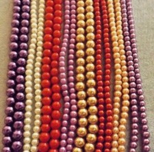 MIXED LOT GLASS PEARL BEADS 4 MM 8 MM 16 STRANDS RED PURPLE PEARL