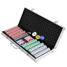 500PCS Poker Chip Set Aluminum Carry Case Blackjack Roulette Table Game