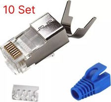 10 Set Cat6a CAT7 Metal RJ45 Connector 8P8C Shielded FTP Plug 1.45mm Wire Hole