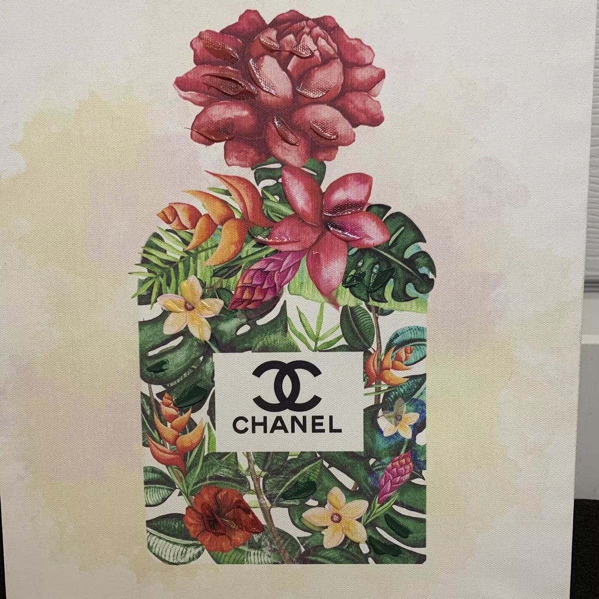 Chanel Tropical Floral Perfume Bottle On Canvas Wall Art 14x11