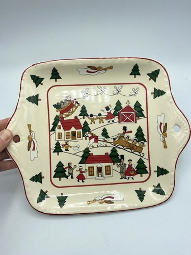 Masons Square Handled Christmas Village Cake/Serving Plate Ironstone 9x9"  - Picture 3 of 12