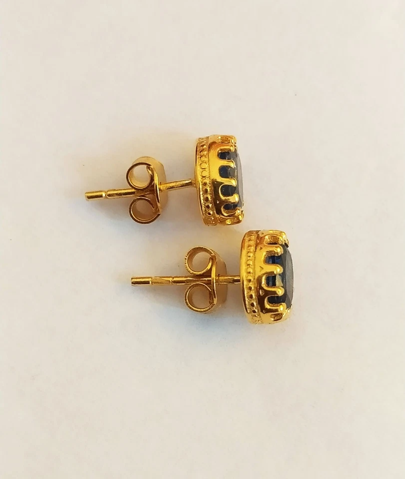 Crown Kyanite Oval Cab Stud Earrings 14K Yellow Gol jewelry For Women - Image 3 of 4