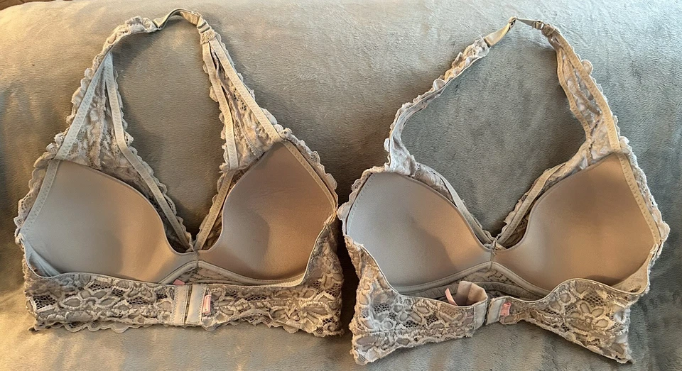 True By Rue 21 Gray Bralette Halter Strap Crochet Lace 2 Bra Lot Size Medium - Image 2 of 4