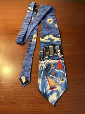 100% SILK IMPORTED FROM ITALY MEN’S NECK TIE Made In USA Sailboats City Scape