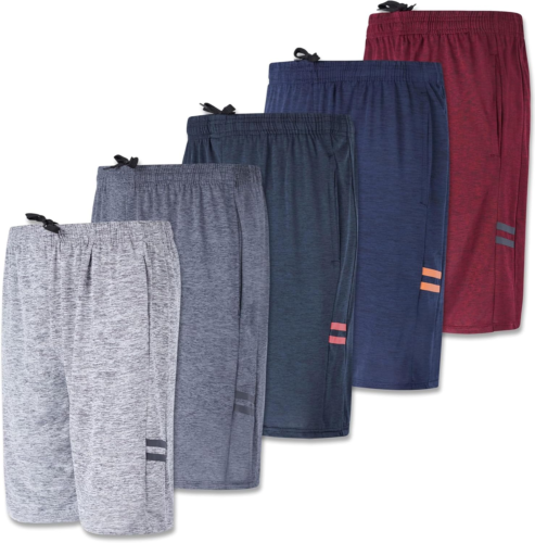 5-Pack Youth Dry-Fit Active Athletic Basketball Gym Shorts with Pockets Boys & G