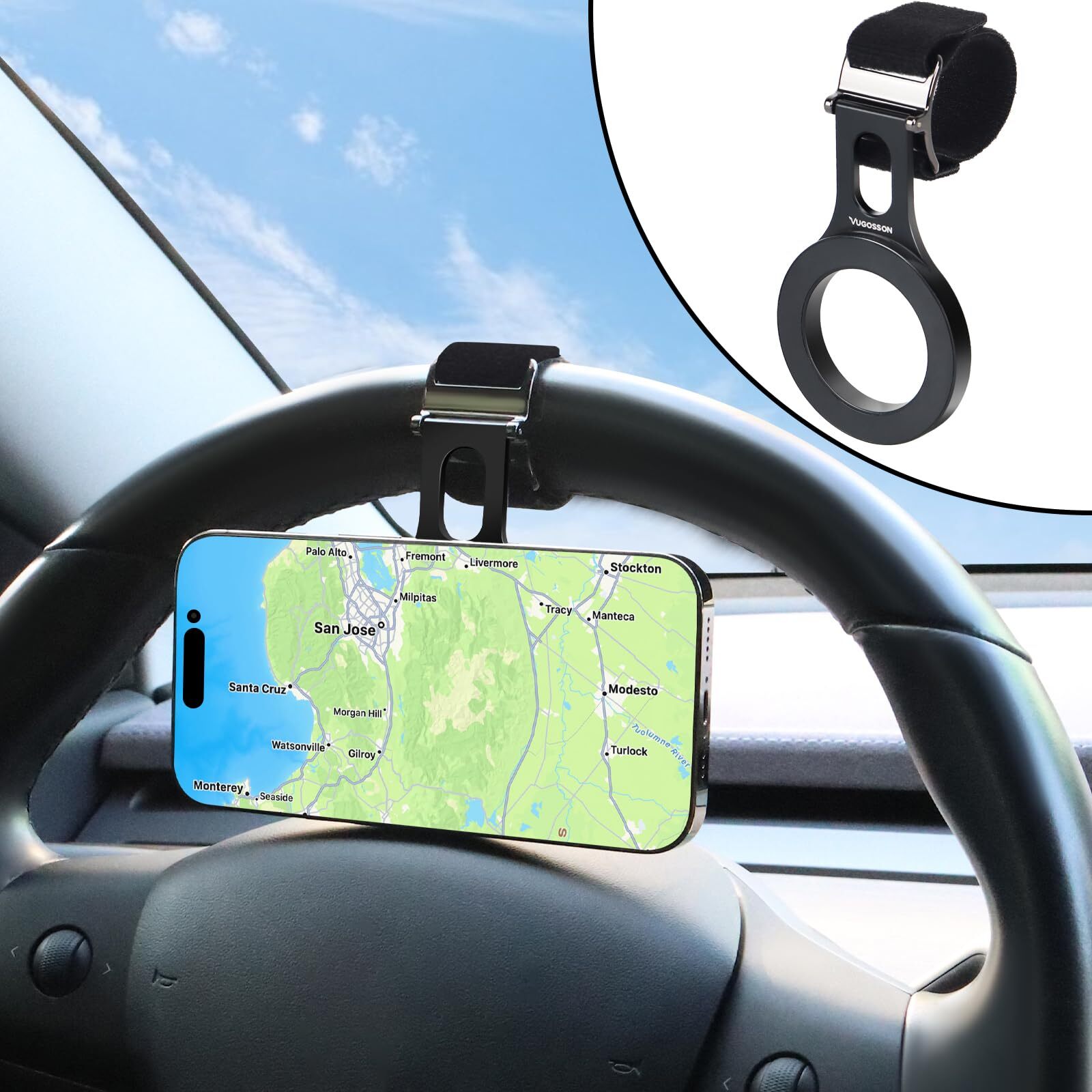 Magnetic Car Phone Mount with Strong Steering Wheel Attachment for Secure Hands-Free Use