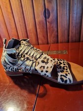 THE FEDERATION COWHIDE ANIMAL PRINT SHOES LEATHER LINING SOLE BACK ZIPPER S 36