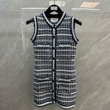 Thom Browne Women's Summer Jacquard Striped Knitted Sleeveless V-neck Dress