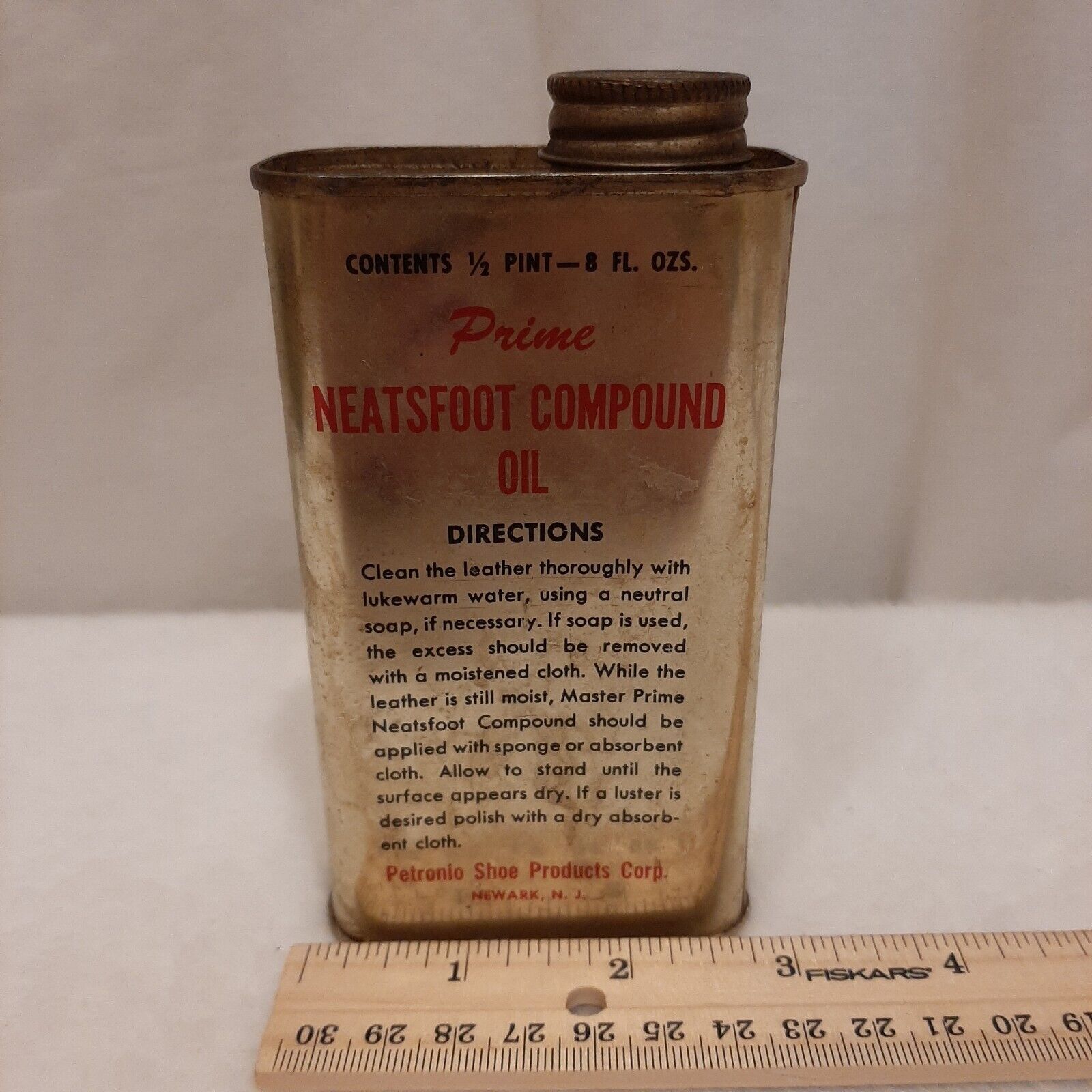 Master Prime Neatsfoot Compound Oil Tin Can With Product Petronio Shoe VTG Prop