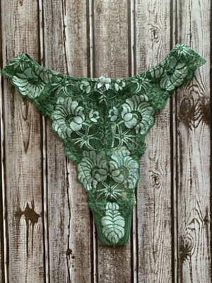 Deadstock Lise Charmel NWT Sarriette Calais Lace Thong 0075 Opal Green Large