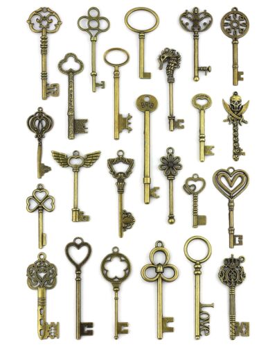 YETOOME 24 Pcs Vintage Large Skeleton Key Set Charms Mixed Antique Style Bron... - Picture 1 of 7