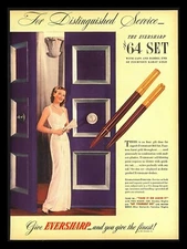 Original 1944 "Eversharp" Pen & Pencil Set Pretty Gal Art Print Ad