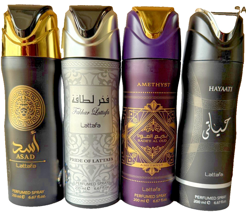 Lattafa Men&apos;s Perfumed Body Spray 6&period;67 oz 200 ml 4 Pcs Limited Time Offer