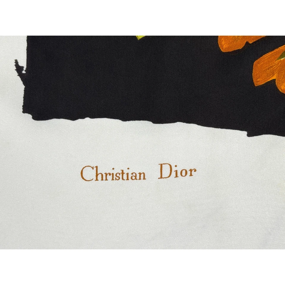 БОЛЬШОЙ ВИНТАЖНЫЙ CHRISTIAN DIOR шелковый шарф 1950-х оранжевый коричневый зеленый цветочный шарф 32» - Изображение 3 из 4