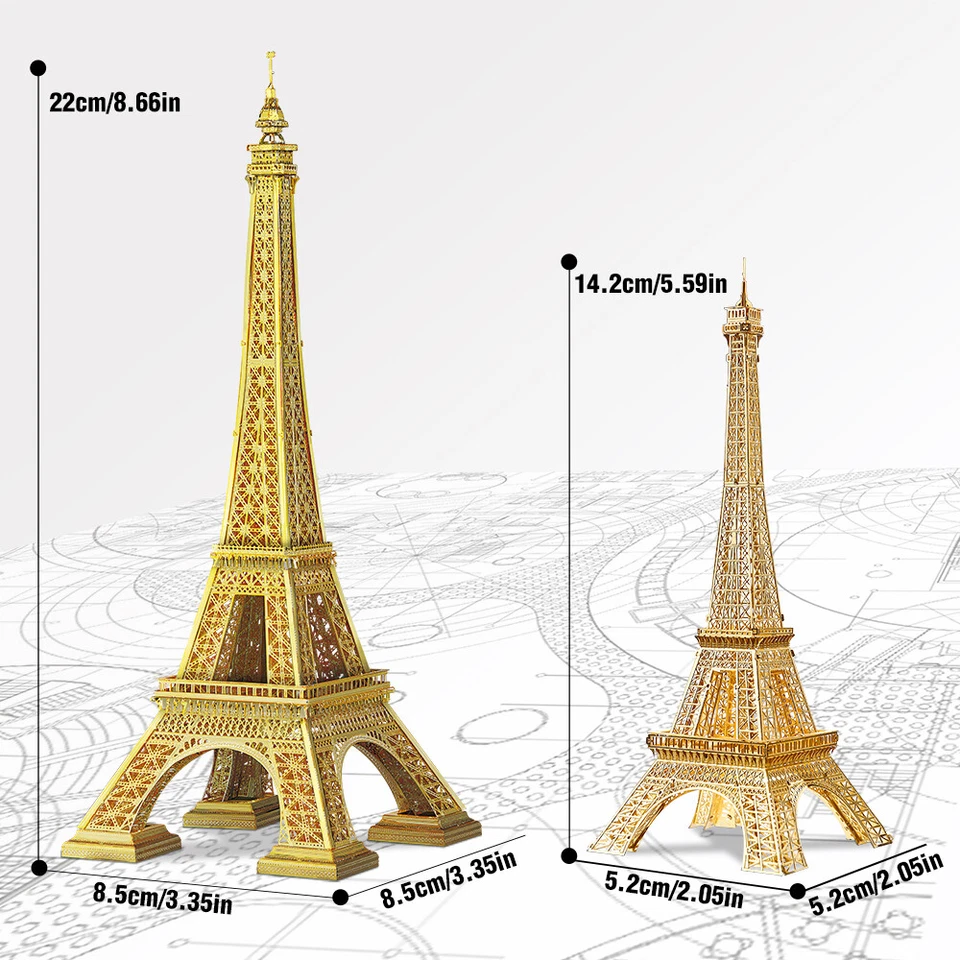 Piececool 3d Puzzles for Adult Eiffel Tower (Gold) Metal Model Kits Christmas  - Image 3 of 4