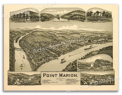 1902 Point Marion Pennsylvania Vintage Old Panoramic City Map - 24x32