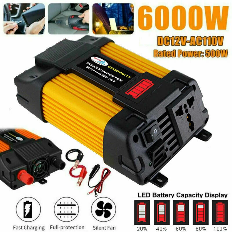Car Power Inverter 6000W 12V DC to 110V AC Power Sine Wave Converter Transformer - Image 3 of 4