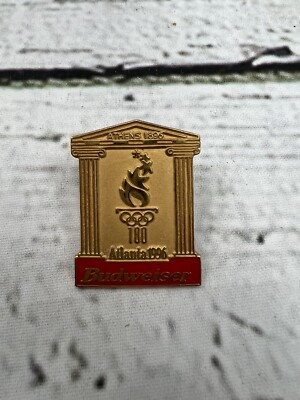VTG 1996 Olympic Games Budweiser Anheuser-Busch Beer Torch & Column Pin Pinback