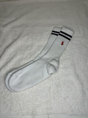 NEW Vintage Polo Ralph Lauren White Tube Socks Blue Stripes Size