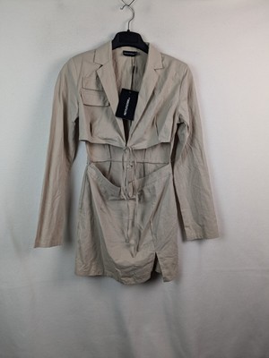 Damen Stein gewebt Cut-Out Tie Taille Utility Style Blazer Bodycon Gr. 8 PLT Neu