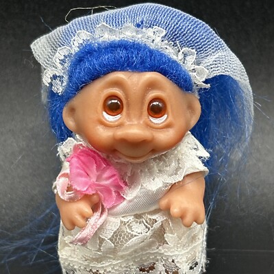 Vintage Troll Doll DAM Wedding Bride 1985 3.5  Blue Hair