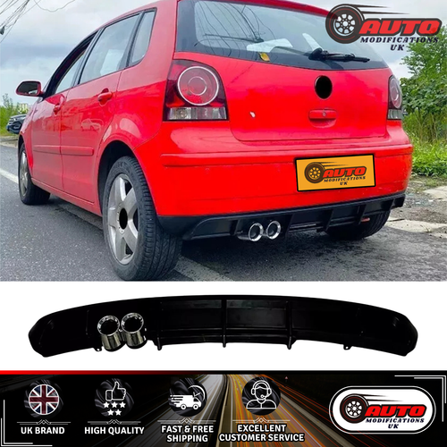 VW Polo MK4 9N GTI Style Rear Valance Diffuser Lip Spoiler Body Kit Gloss Black - Picture 2 of 7
