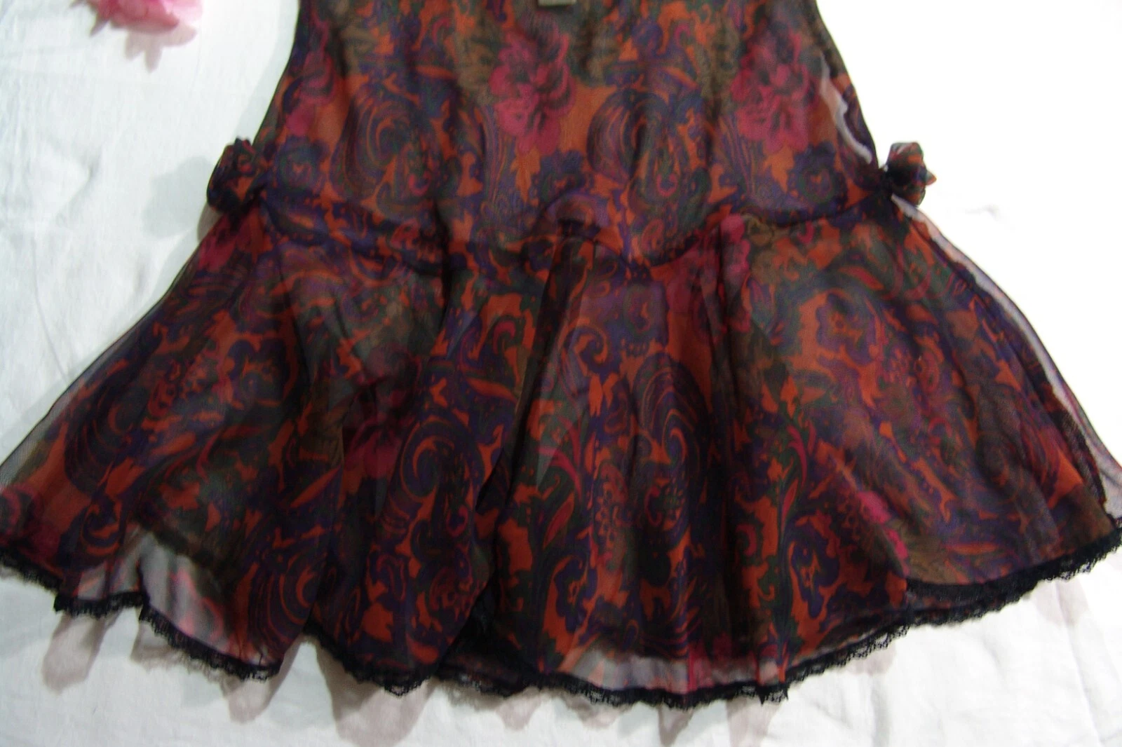 UNDERCOVER Abito Victoria's Secret slip M rosso nero arancione chiffon pizzo medio vintage anni 80