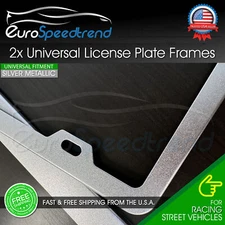 2x Silver Metallic License Plate Aluminum Frame Front and Rear Cover NO RUST
