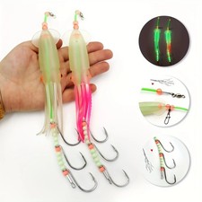 2Pc Soft Luminous octopus Squid string Fishing hook Wire Line Ocean Boat Fishing