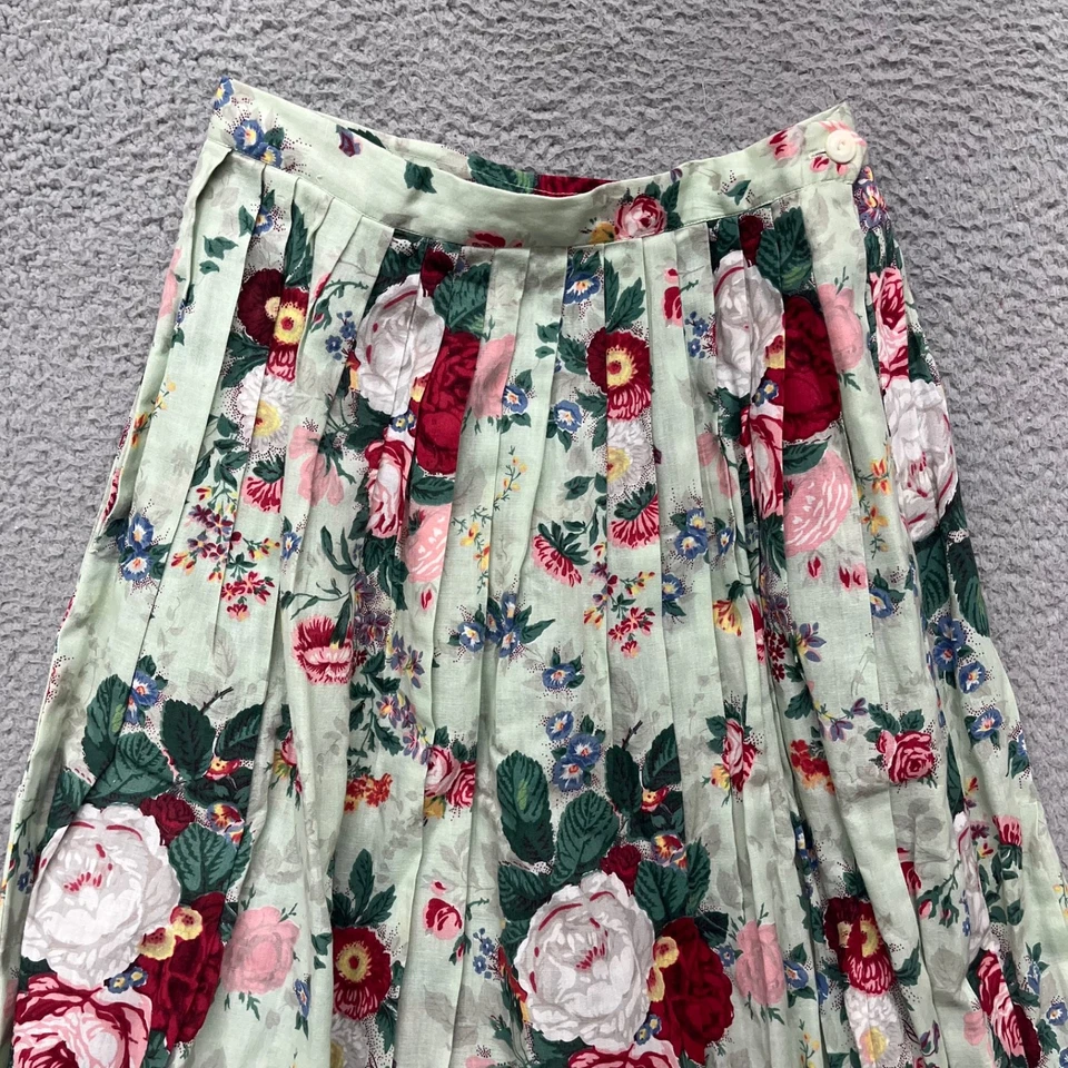 Vtg Ralph Lauren Country Skirt Women 8 Green Floral Tea Row Midi 80's 90's - Image 3 of 4