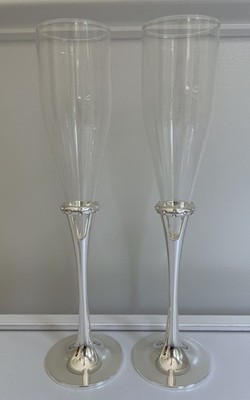Lenox Devotion Toasting Flutes Set of 2 Silverplate Crystal Wedding Champagne