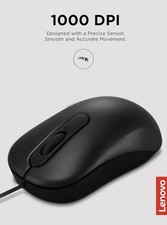 Lenovo 100 USB-A Wired Mouse, Design 3 Buttons - Red Optical Sensor - Black